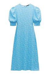 Zara X-Small Baby Blue Ditsy Floral Short Puff Sleeve Ruffle Maxi Dress Long Photo 0