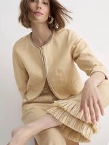 J. Crew Linen Cropped Lady Jacket Raffia Blazer in Buff Clay Beige Size 16 Photo 0