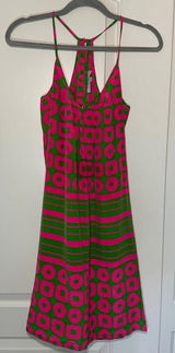 Amanda Uprichard 100% Silk Pink Green Mini Dress Geometric Sleeveless Small‎ Photo 0