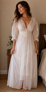 Val Mode Vintage White Lace Trim Bridal Nightgown Photo 0