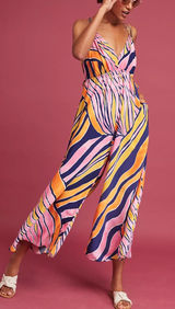 Anthropologie Maeve Jumpsuit Womens 6 Pink Orange Abstract Wide Leg‎ Strappy Photo 0