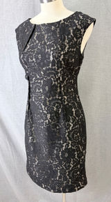 Calvin Klein Black Floral Lace Sheath Dress Boat Neck Sleeveless Size 6 Photo 0