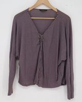 Rock & Republic Linen Top Womens XL Lace-Up V-Neck Purple Dolman Sleeve Photo 0