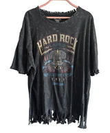 Hard Rock Cafe London Distressed Fringe Hem Graphic Tee Rock Grunge Sz XXL Y2K Photo 0