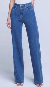 L’AGENCE Clayton‎ High Rise Wide Leg Jeans Size 30 Long Tall in Salina Blue Photo 0