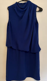 Trina Turk Lenaya Blouson Draped Sleeveless Dress Asymmetrical Royal Blue‎ Sz 6 Photo 0