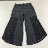 XCVI Pants Womens XL Black Crochet Cropped Flare Elastic Waist Linen Pull On Photo 0