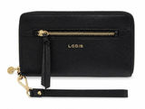 Lodis Ellie Single Zip Wristlet Black Pebbled Leather RFID Gold Hardware Wallet Photo 0