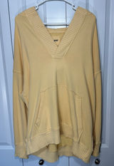 Aerie Hoodie Womens Medium Butter Yellow V-Neck Oversized Rib Trim French Terry Photo 0
