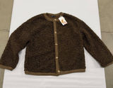 PrettyGarden Brown Sherpa Fleece Cardigan Gold Button Knit Trim Jacket Size L Photo 0