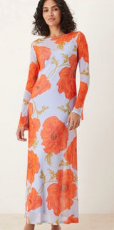 Never Fully Dressed Long Blue & Orange Floral Long Sleeve Dress Photo 0