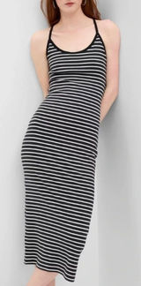 Gap Striped Maxi Dress Black White Built-In Bra Sz S Photo 0