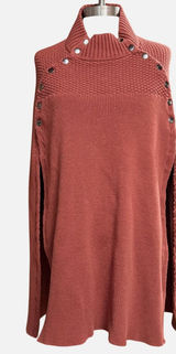 GILI M/L Cape Sweater Terracotta Orange Mock Neck Snap Button Poncho Fall‎ Cozy Photo 0