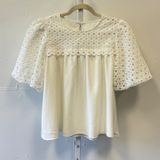 English Factory White Eyelet Lace Puff Sleeve Babydoll Blouse Top Med Coquette Photo 0