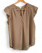 Carolina Belle Women's S Tan Geometric Office Siren V-Neck Fall Winter Blouse Photo 0