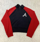 Atlanta Braves MLB Women Quarter Zip‎ Cropped Sweatshirt Navy Red Campus Life Photo 0