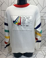 Quantum Sportswear Vintage Golf USA Sweater M White Retro Graphic‎ Stripe Sleeve Photo 0