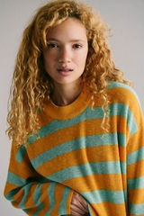 Free People Beach Malibu Surf Sweater Icelandic Poppy Orange Teal Striped Small Photo 0