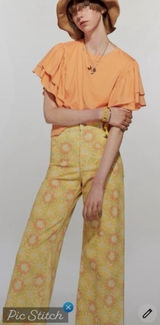 Zara Yellow Floral Wide Leg Jeans The Marine Straight size 6 floral yellow Y2K Photo 0