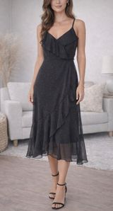 1. State Winter Muse Black Ruffle Sparkle Hi-Lo Dress NWT Women’s XS Photo 0