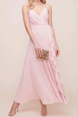 ASTR The Label Pink Chiffon Maxi Dress Ruffle Wrap Bridesmaid Formal Medium Photo 0