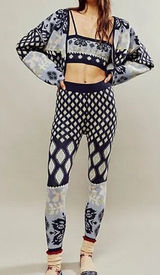 Free People Snow Bunny Knit SET Cardigan & Leggings XS Blue Lounge Nordic Indie Photo 0