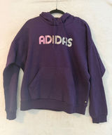 Adidas Hoodie Womens Large Purple Graphic Logo Pullover Fleece Sweatshirt L Photo 0