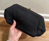Magid | Vintage‎ Black Satin Clutch Rhinestone Kiss Lock Gold Frame Bag Purse Photo 0