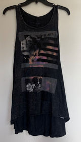 We The Free Free People‎ Heart Beat Graphic Tank Top Acid Wash Black XS Photo 0