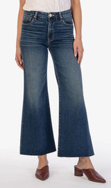 Kut From the Kloth Meg High Rise Fab Ab Wide Leg Jeans Denim Yielded Wash Blue 8 Photo 0