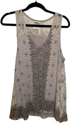 Vocal Apparel Mystic Shimmer Lace Tank‎ in Beige Size Large Lightweight V Neck Photo 0