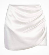 Retrofête Marilyn Tulip Miniskirt White Size XL White Faux Wrap Ruched Satin Photo 0