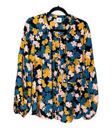 Cabi Busy Blouse 4158 Floral Button Front Balloon Sleeve Black Teal Mustard L Photo 0