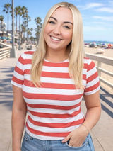 Aritzia Babaton White Pink Striped Short Sleeve Bodysuit‎ Feminine Festival Feminine XS Photo 0