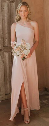 Show Me Your Mumu NWOT Shannon One Shoulder Formal Dress Maxi Size XS Dusty Blush Crisp Photo 0