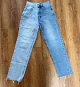 PacSun Two Tone Denim Dad Jeans High Waisted Button Fly Raw Hem Size 24 Grunge Photo 0