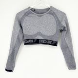 Gymshark Logo Tape Long Sleeve Crop Top‎ Women's Size S Blue Workout Photo 0