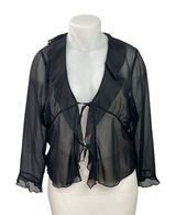 Aritzia Wilfred Black Long Sleeve Chiffon Sheer Ruffles Tie Front Blouse Top XL Photo 0