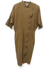 Vintage NEWS from California Asymmetrical Zip Midi Dress Tan Dolman Sleeve L Photo 0