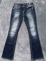 Miss Me Women's Standard Bootcut Embellish Blue Denim Mid Rise Dark Wash Size 28 Photo 0