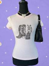 Y2K Western Cowgirl Pink Cowboy Boot Baby Tee Size XS 🎀 Photo 0