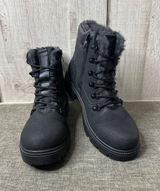Womens Sz 7 Black Faux Fur-Lined Boots Side Zipper & Lace-Up Emo Goth Grunge Photo 0