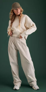 AE77 Premium Pleated Corduroy Pant American Eagle Cream High Waist Wide Leg NWT Photo 0