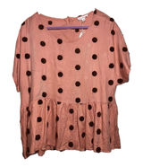 BLU‎ PEPPER Baby-Doll Style Pink Shirt Brown Polka Dots Women’s Medium NWT Photo 0