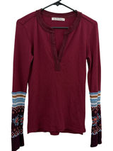We The Free Top Womens Medium Burgundy Thermal V-Neck Floral Sleeve Long Sleeve Photo 0