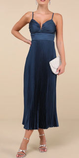 Lulus Navy Blue Pleated Midi Dress Photo 0