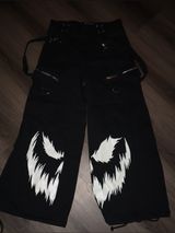 Dolls kill Ghoulish Glow In The Dark Wide Leg cargo Pants size small- baggy Photo 0