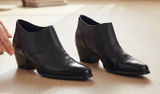 Coldwater Creek Black Leather Croc Embossed Pointed Toe Cone Heel Booties‎ 9.5M Photo 0
