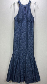 Sexy Mermaid Evening Dress Size 12 Blue Lace Formal Y2K Bodycon Prom Party Gown Photo 0