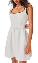 Cider Dress S Ivory Metallic Tweed Braided Trim Square Neck Mini Pockets NEW Photo 0